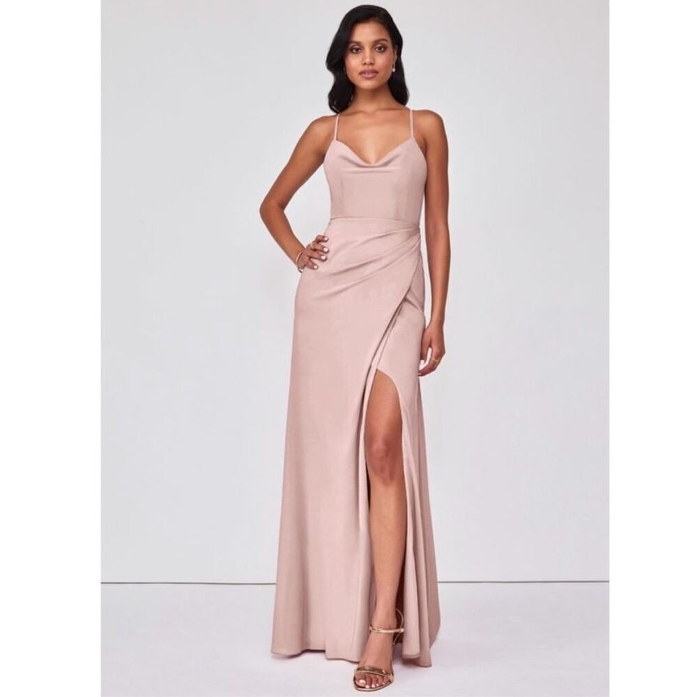 ✨Azazie Eilish Stretch Dusty Rose A-Line Pleated Stretch Chiffon Sz A2 Dress✨
